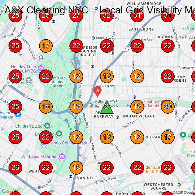 A&X Cleaning NYC GeoGrid visibility map for Commercial Cleaning Service in Bronx